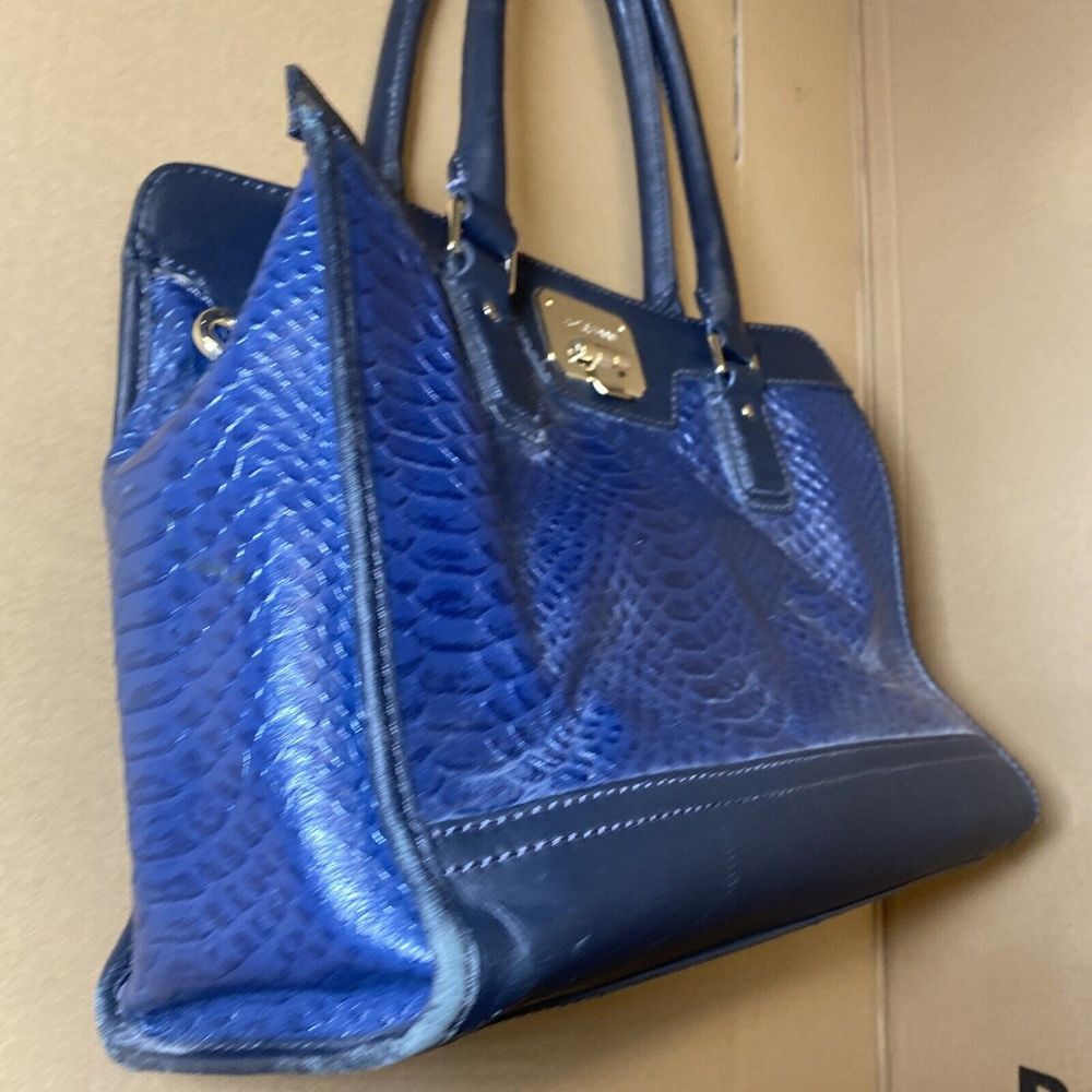 Cole‎ Haan Blue/Black Alligator Snake Skin Style Purse Hand Bag VERY NICE - Picture 5 of 12